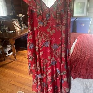 Wayf Red Floral Asymmetrical Dress